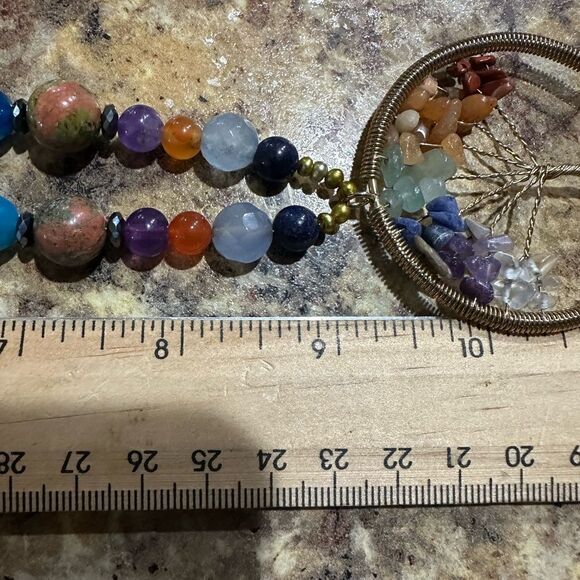 One of a Kind Genuine Gemstone Beads Tree of Life Chakra Pendant and Necklace - Picture 4 of 4